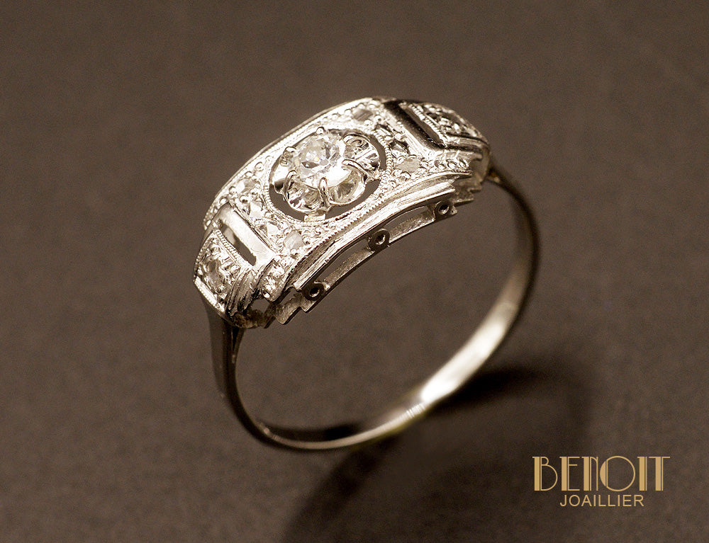 Bague Art Déco Or Blanc et Diamants