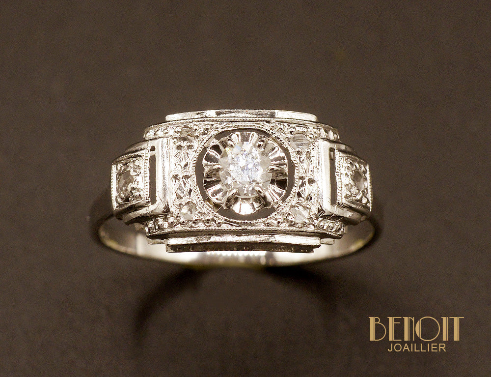 Bague Art Déco Or Blanc et Diamants - Image 2