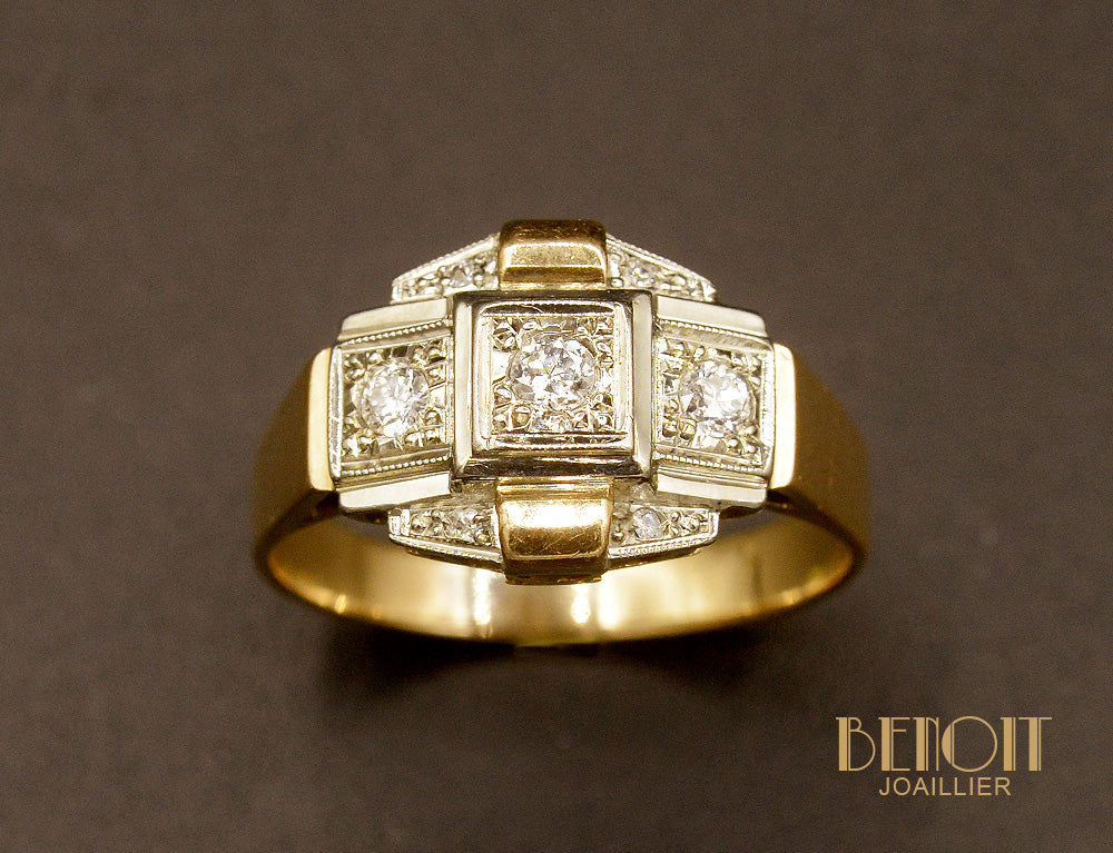 Bague Art Déco Or Rose et Diamants - Image 2