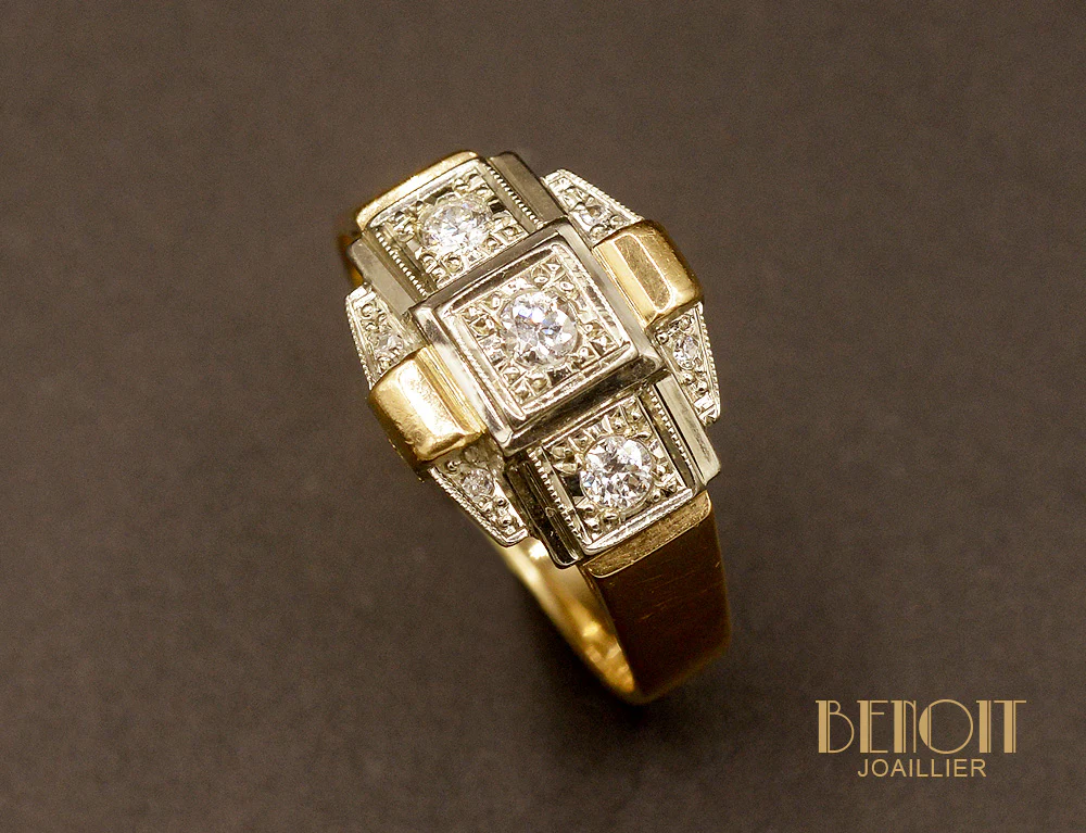 Bague Art Déco Or Rose et Diamants - Image 3