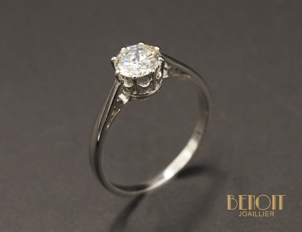Solitaire Art Déco Or Blanc Diamant 0,70ct