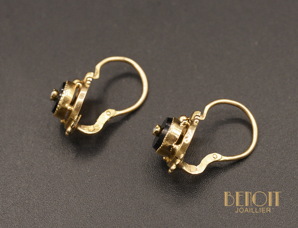 Boucles d'Oreilles Napoléon III Or Jaune et Onyx - Image 2
