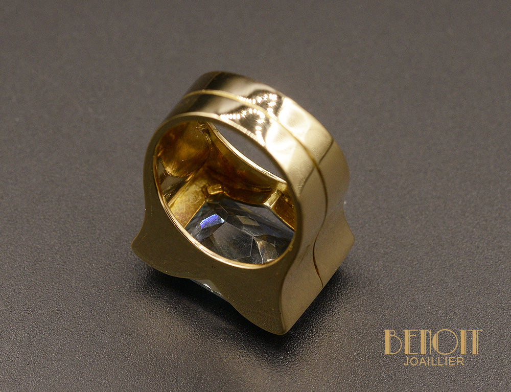 Bague Tank Or Jaune et Aigue Marine - Image 4