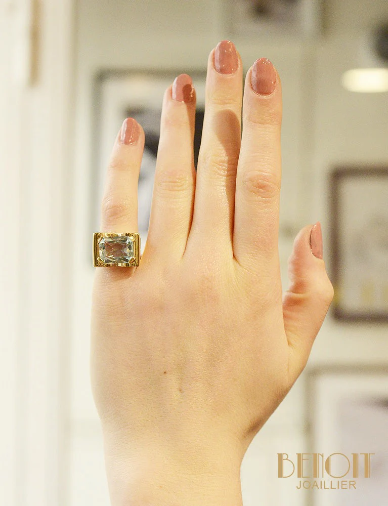 Bague Tank Or Jaune et Aigue Marine - Image 5