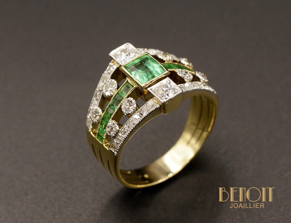 Bague Bandeau Émeraudes et Diamants