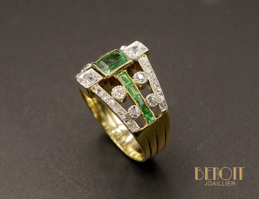 Bague Bandeau Émeraudes et Diamants - Image 3