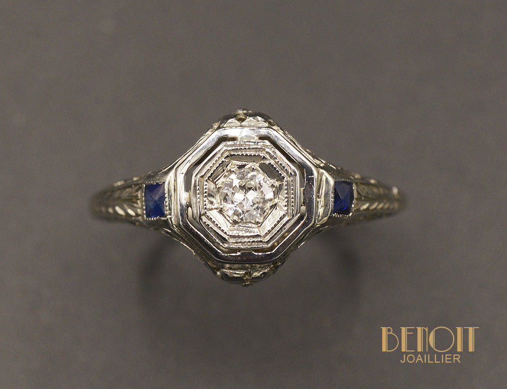 Bague Art Déco Diamant et Saphirs - Image 2