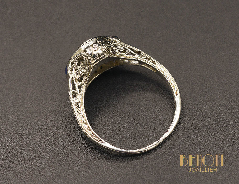 Bague Art Déco Diamant et Saphirs - Image 4