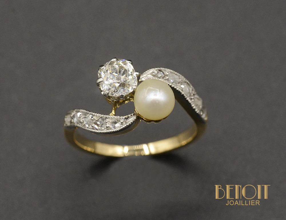 Bague  Toi et Moi Diamant et Perle - Image 2