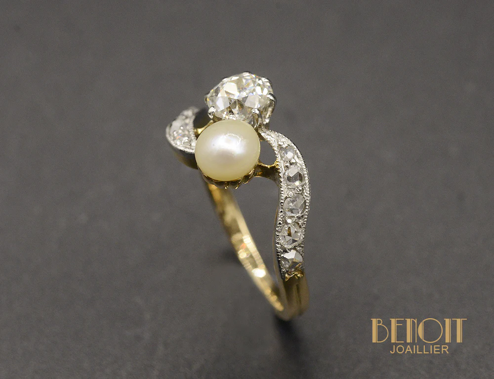 Bague  Toi et Moi Diamant et Perle - Image 3
