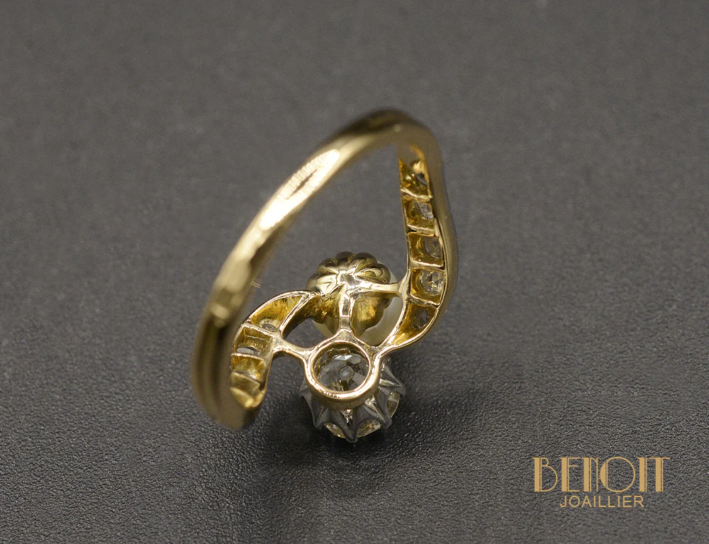 Bague  Toi et Moi Diamant et Perle - Image 4