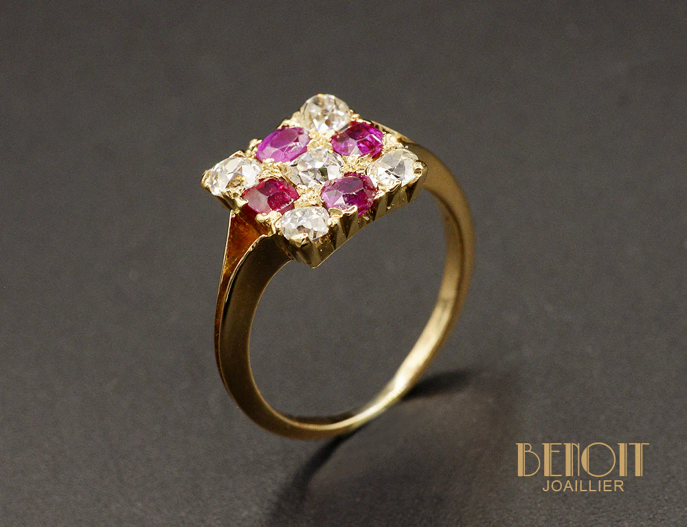 Bague Damier Diamants et Rubis