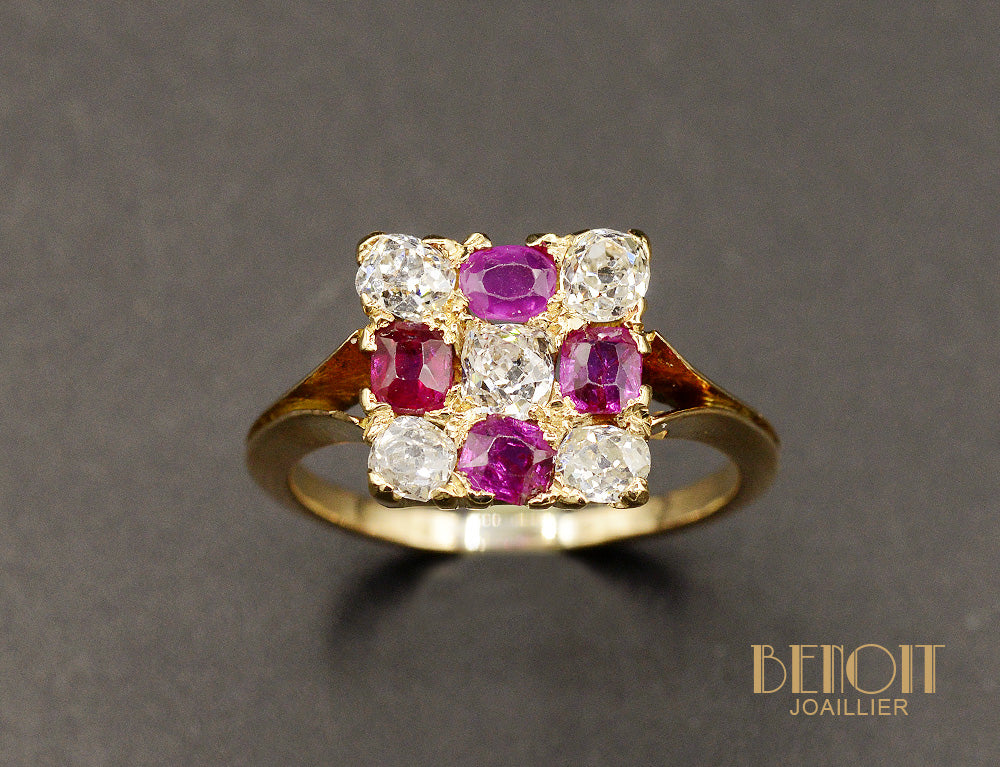 Bague Damier Diamants et Rubis - Image 2