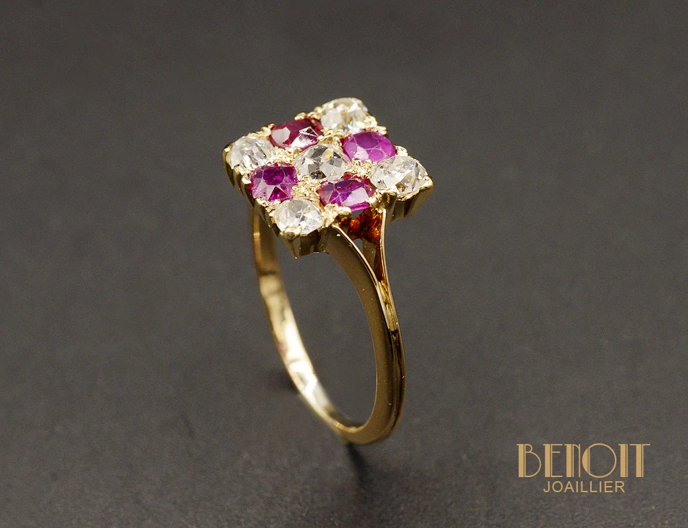 Bague Damier Diamants et Rubis - Image 3
