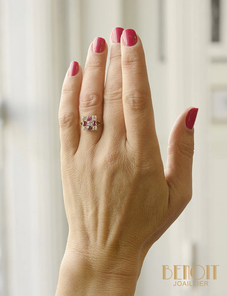 Bague Damier Diamants et Rubis - Image 5
