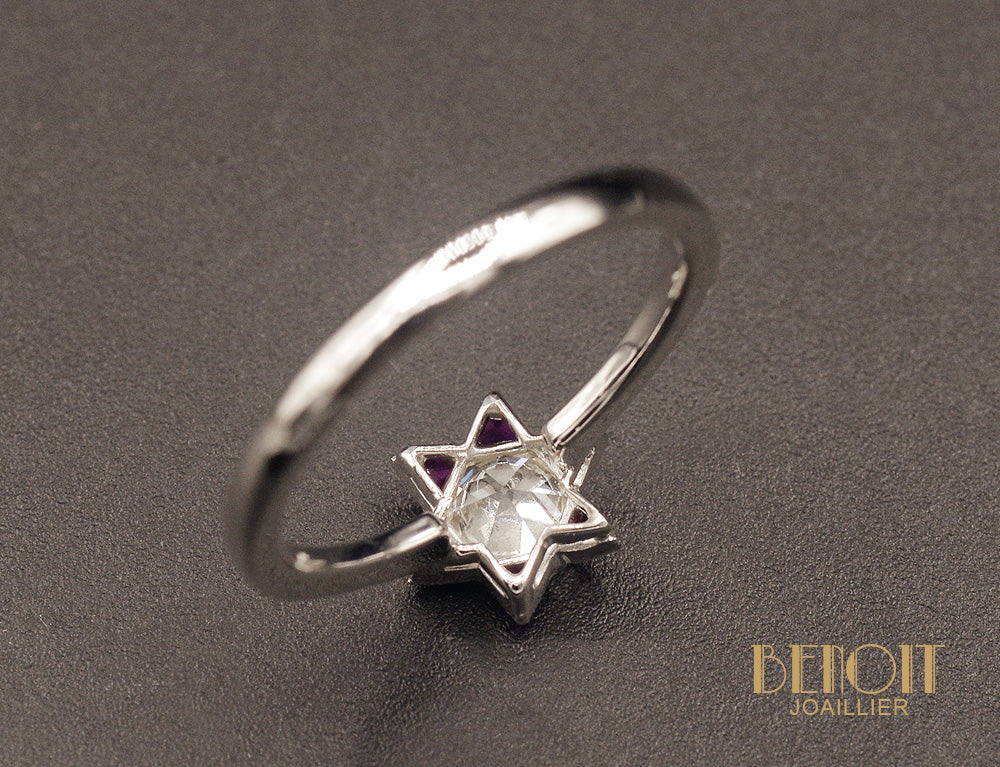 Bague solitaire Art Déco diamant et rubis - Image 4