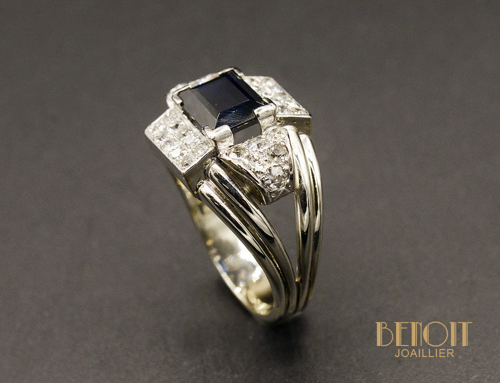 Bague Bandeau Saphir Platine 1950 - Image 3