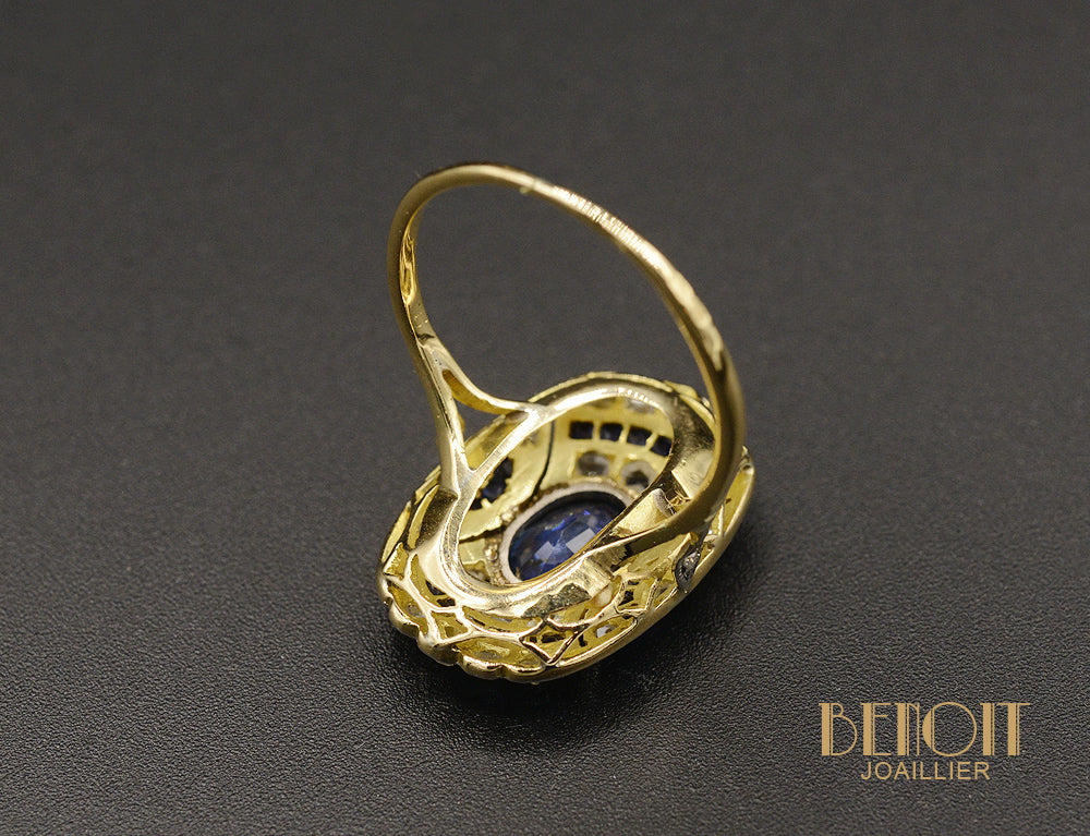 Bague Art Déco Saphir Diamants - Image 4