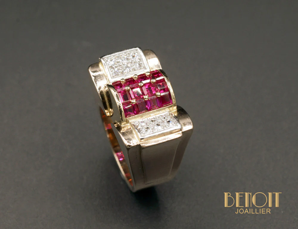 Bague Tank Rubis et Diamants - Image 3