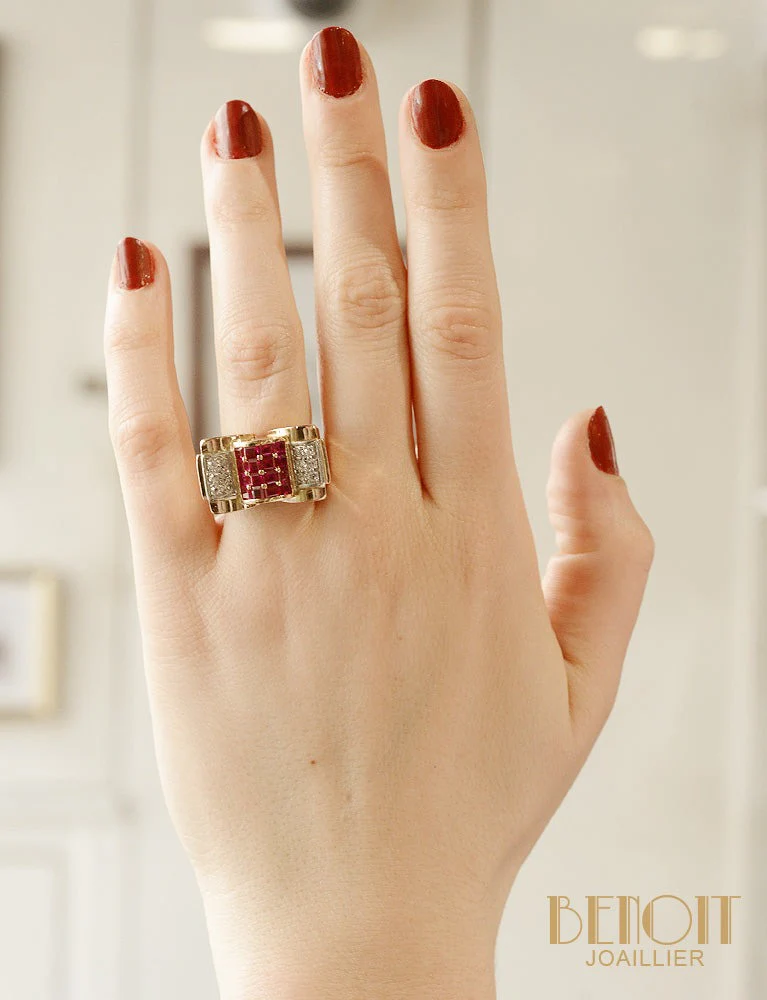 Bague Tank Rubis et Diamants - Image 5