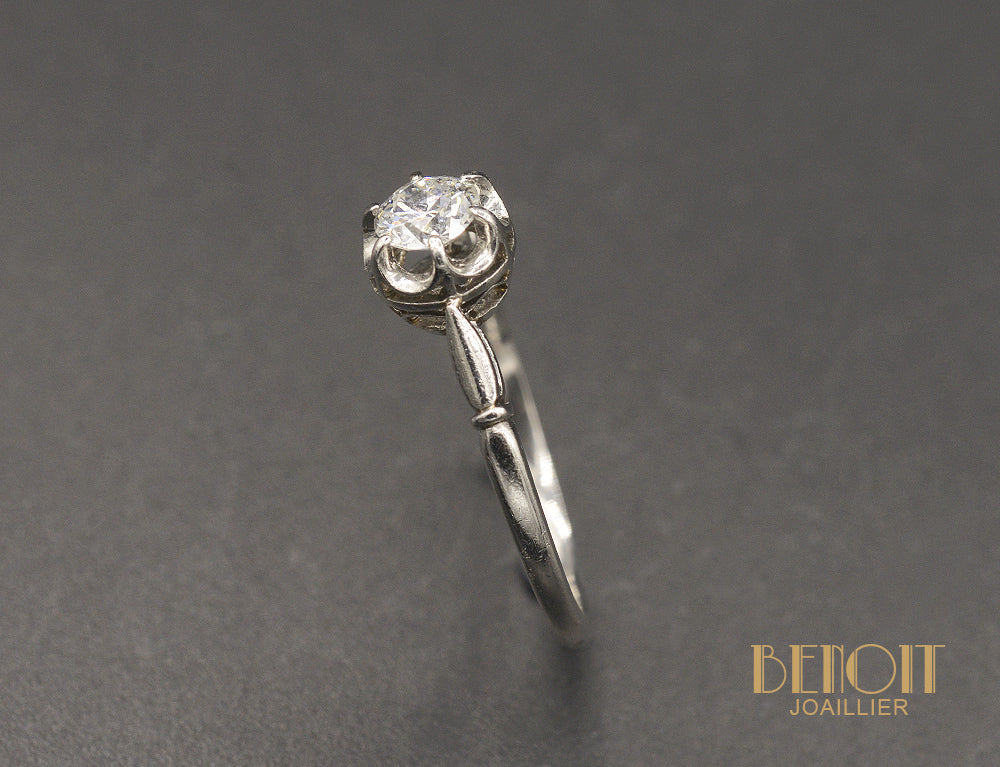 Solitaire Or blanc Diamant taille Ancienne - Image 3