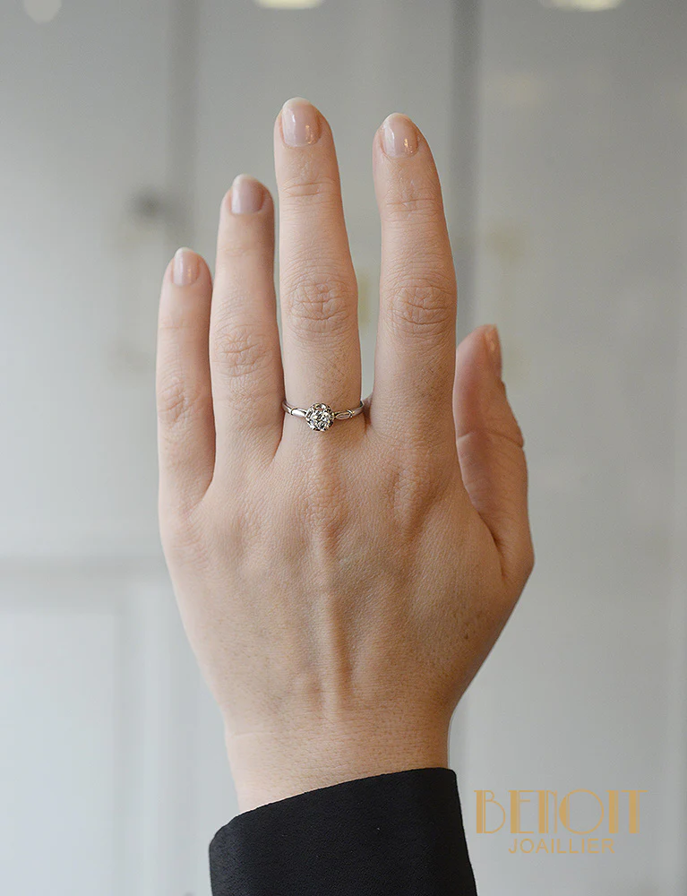 Solitaire Or blanc Diamant taille Ancienne - Image 5