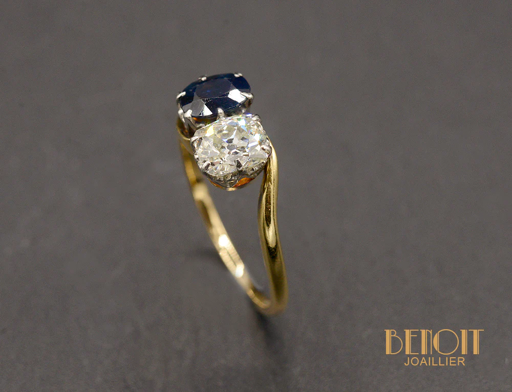 Bague Toi et Moi Saphir Diamant - Image 3
