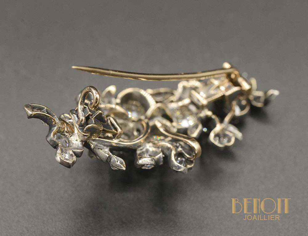 Broche Ancienne Or et Argent Diamants - Image 3
