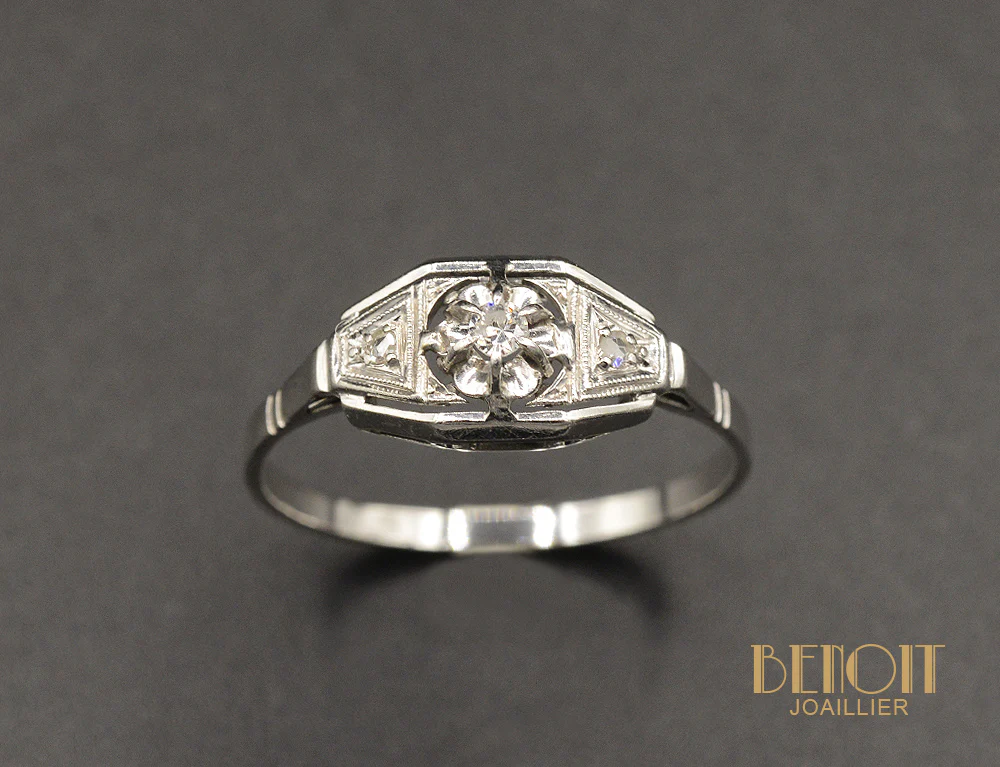 Bague Art Déco Or et Platine - Image 2