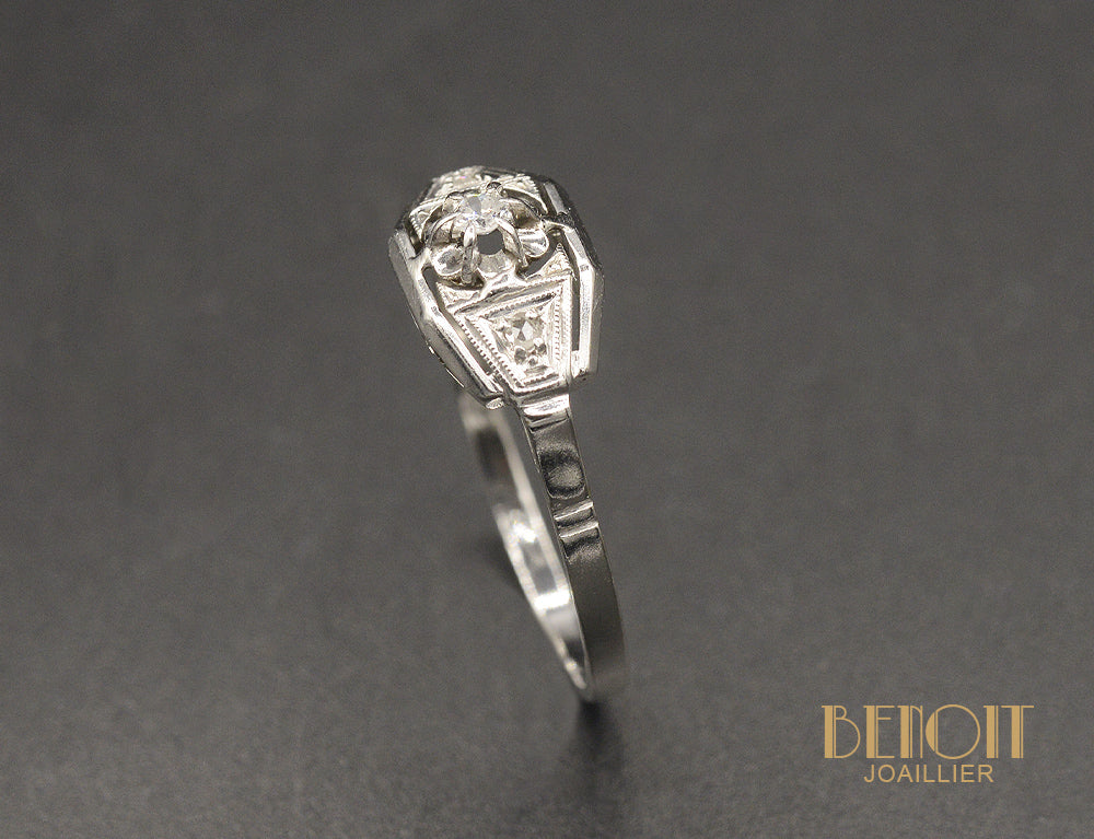 Bague Art Déco Or et Platine - Image 3