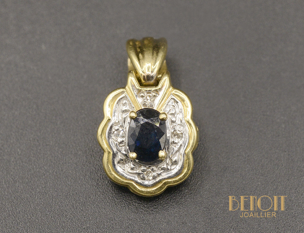 Pendentif Vintage en Deux Ors Saphir