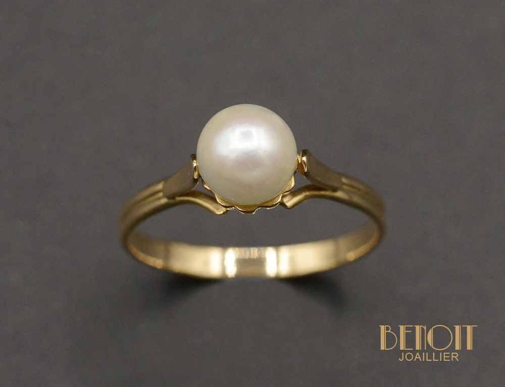 Bague Or Jaune et Perle - Image 2