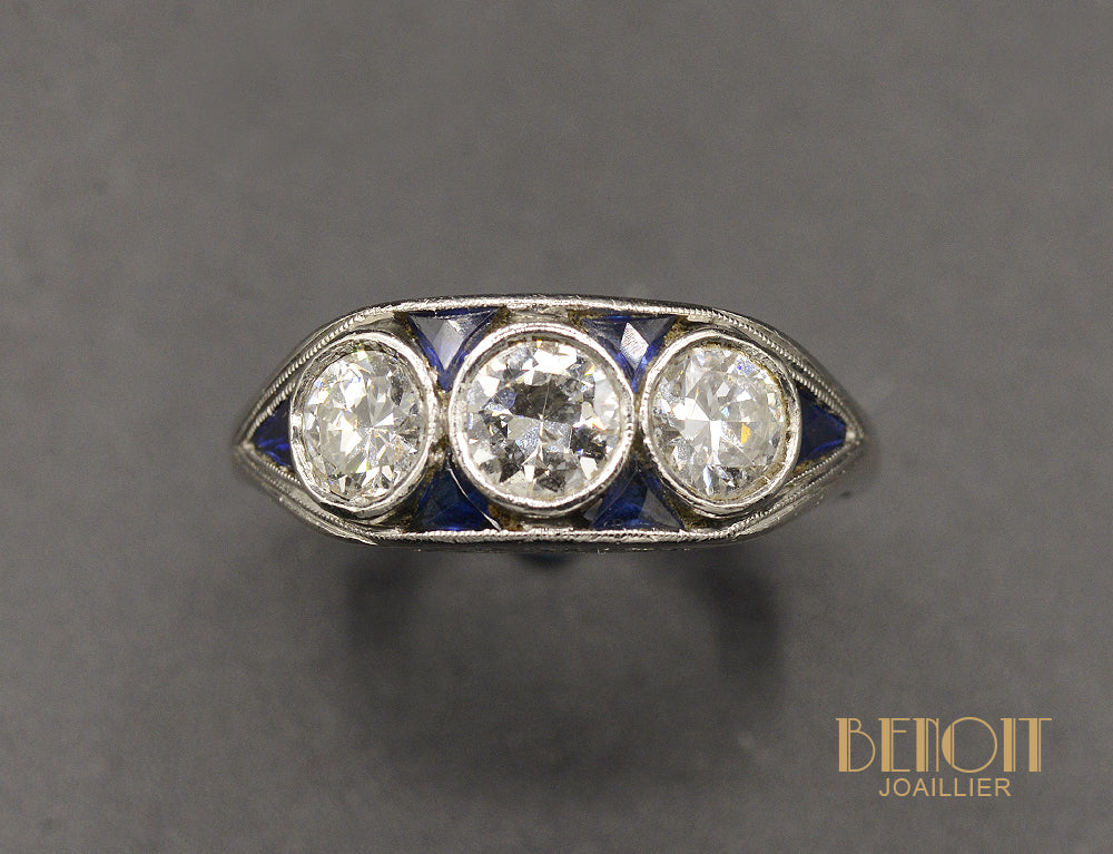 Bague Homme Trilogie Diamants et Saphirs Verneuil - Image 2