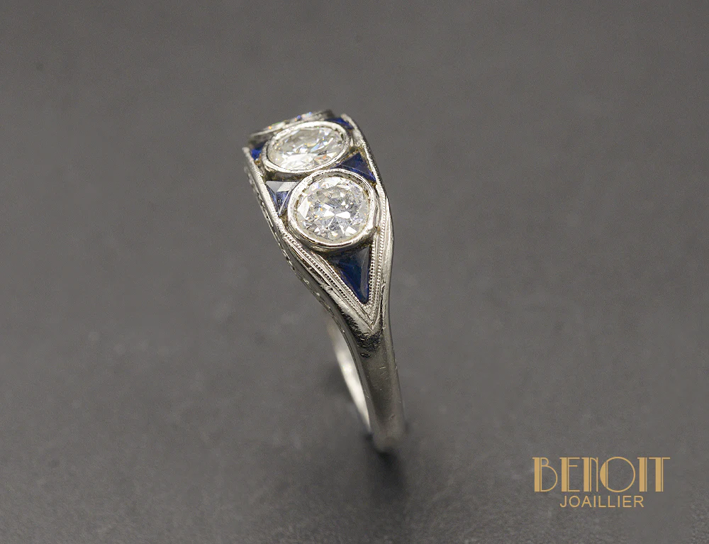 Bague Homme Trilogie Diamants et Saphirs Verneuil - Image 3