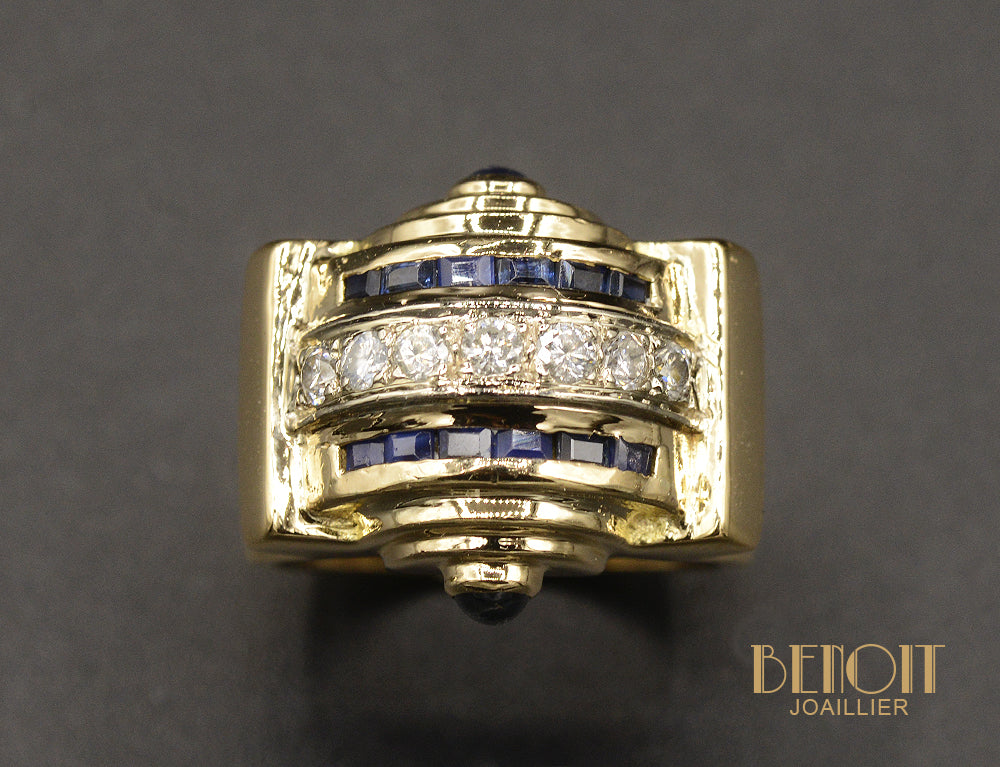 Bague Tank Diamants Saphirs Or Jaune - Image 2