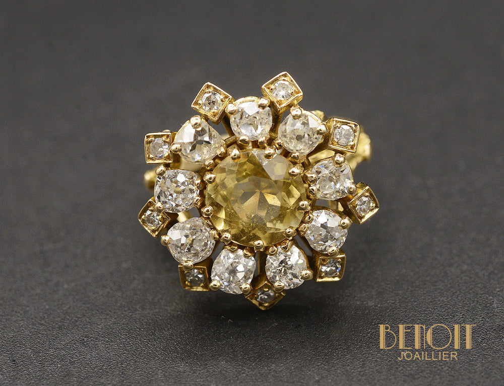 Bague Fleur Citrine et Diamants Or Jaune - Image 2