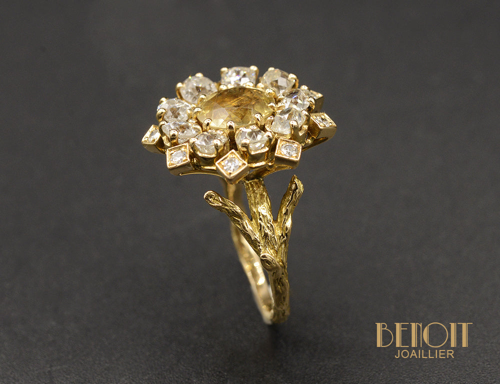 Bague Fleur Citrine et Diamants Or Jaune - Image 3