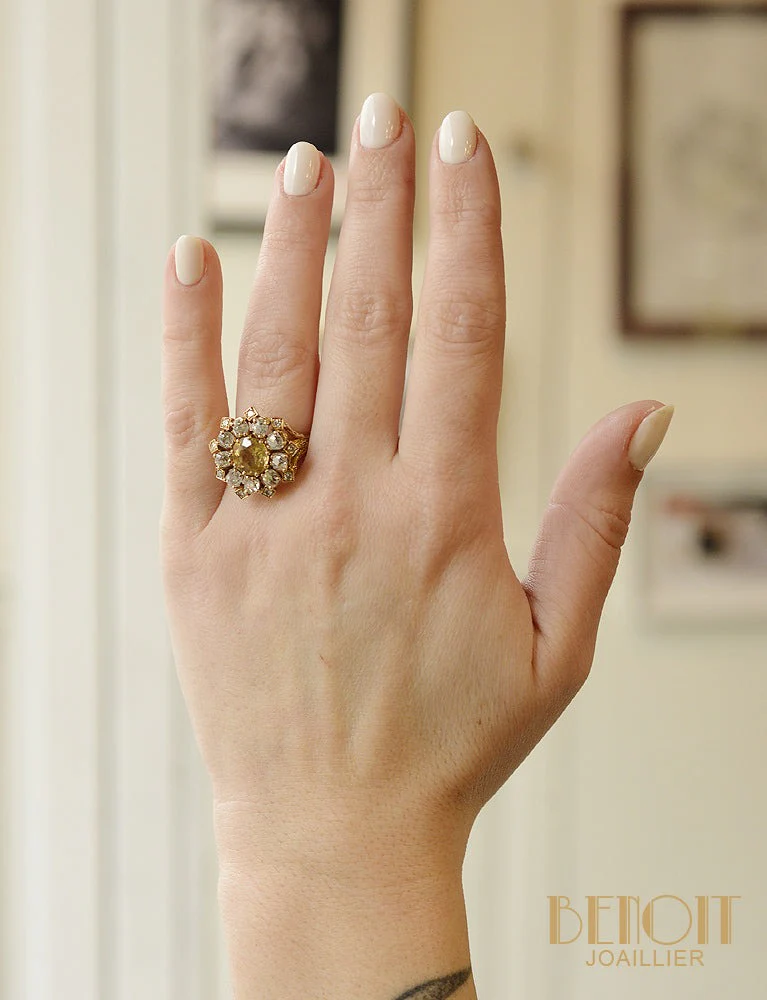 Bague Fleur Citrine et Diamants Or Jaune - Image 5