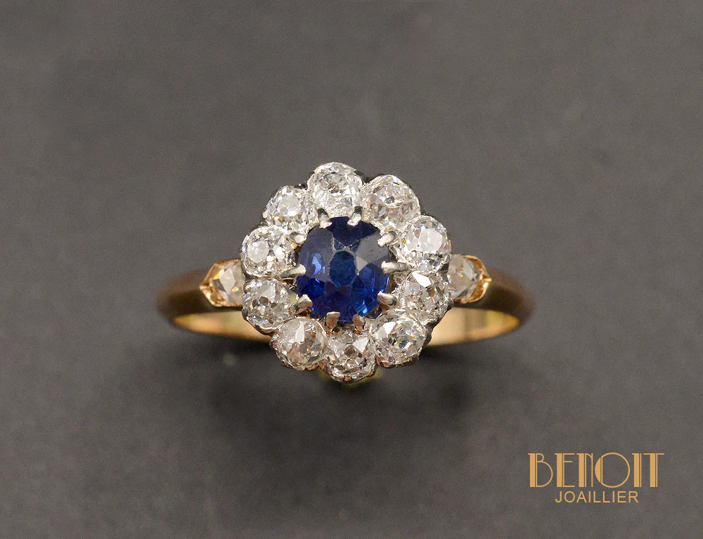 Bague Marguerite Saphir et Diamant - Image 2