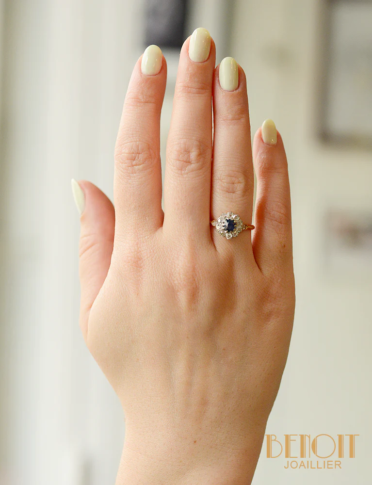 Bague Marguerite Saphir et Diamant - Image 5