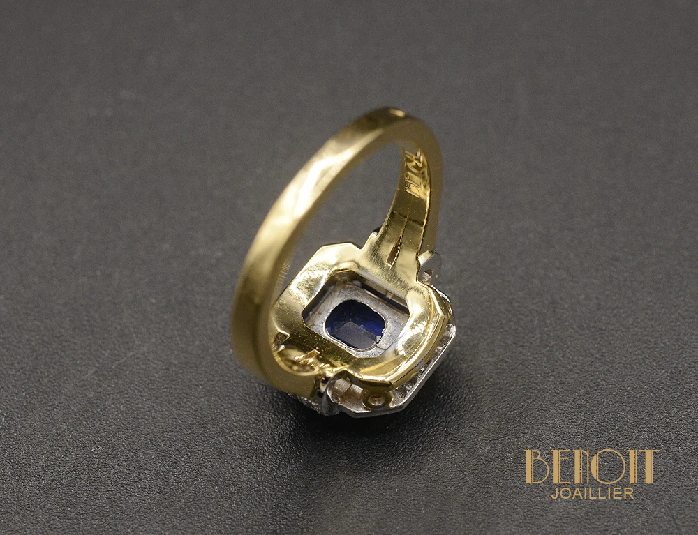 Bague Rectangle Pans Coupés Style Art Déco Saphir - Image 4