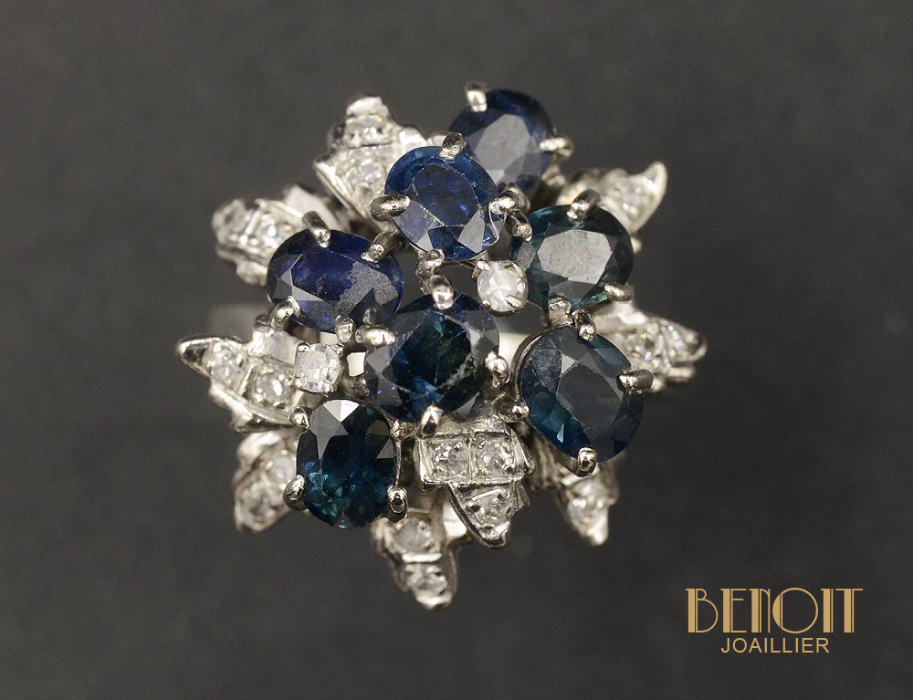 Bague Cocktail Saphirs et Diamants - Image 2
