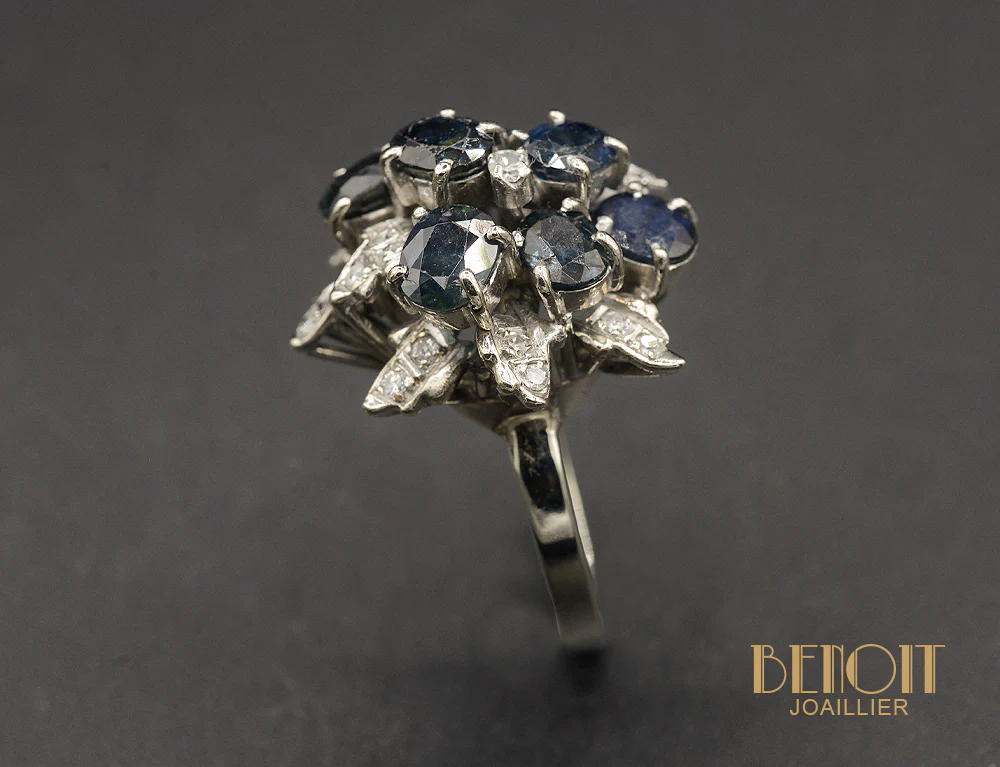 Bague Cocktail Saphirs et Diamants - Image 3