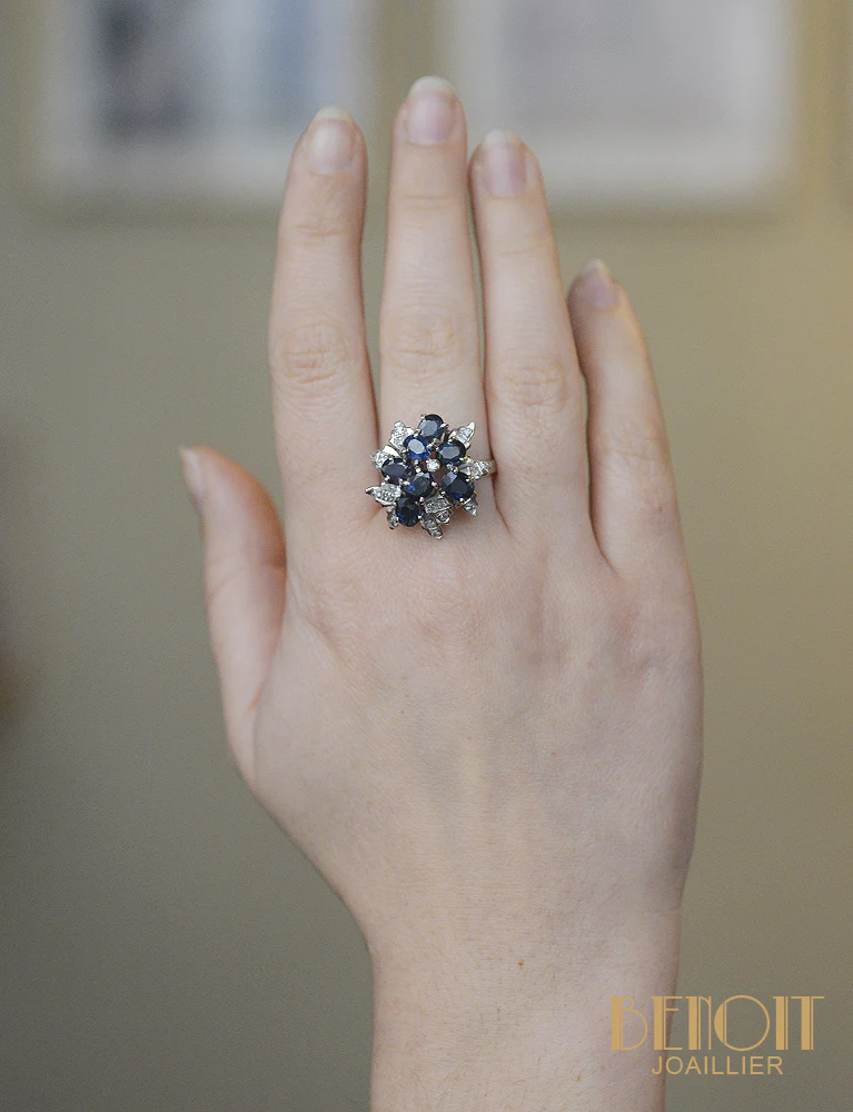 Bague Cocktail Saphirs et Diamants - Image 6