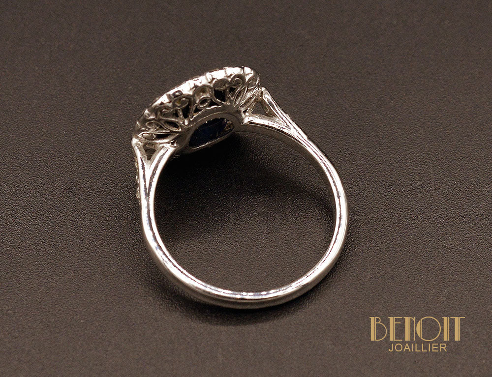 Bague Saphir Coussin Diamants - Image 4