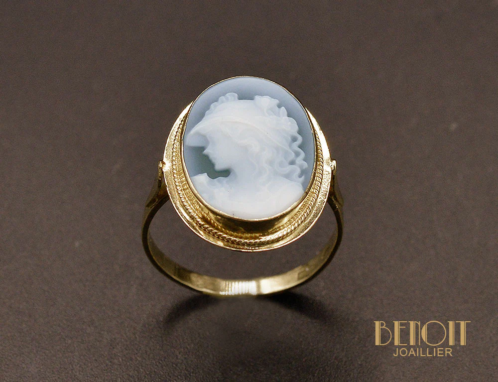 Bague Camée Agate Bleue - Image 2