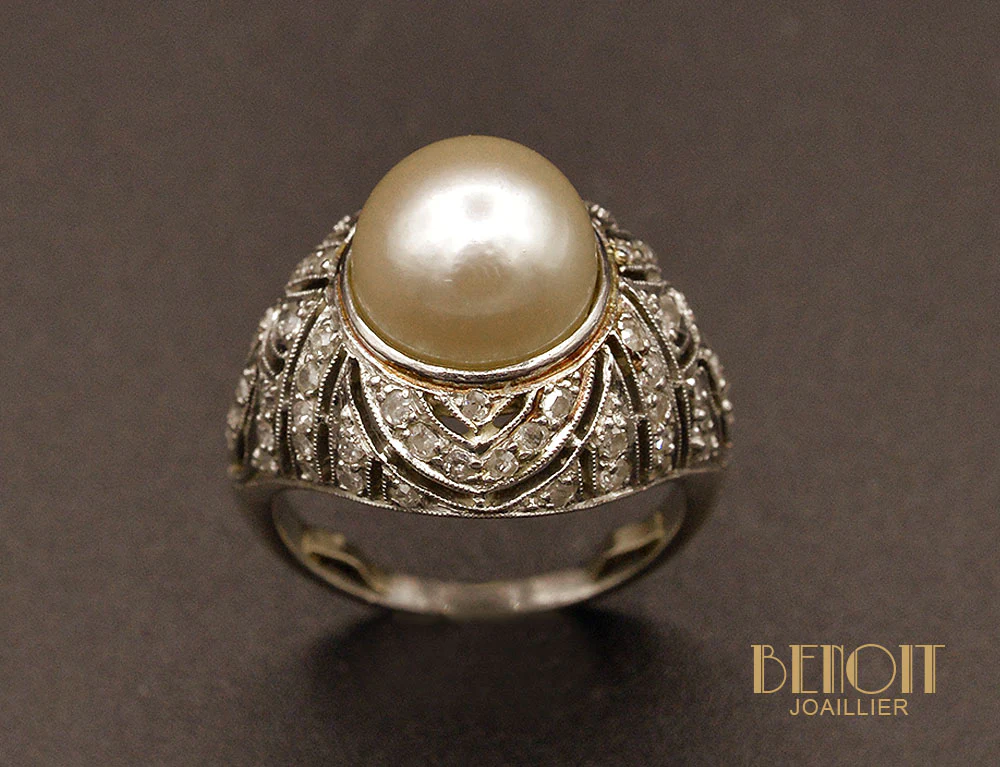 Bague Art Déco Dôme Perle - Image 2