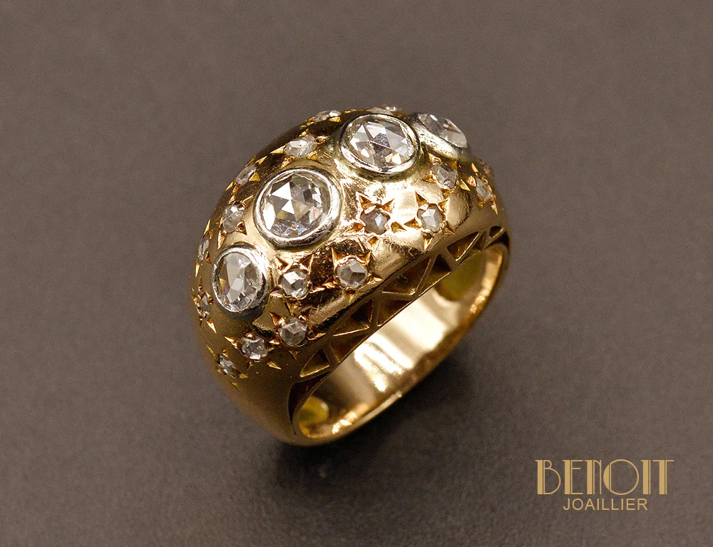 Bague Jonc Constellation Or Rose et Diamants