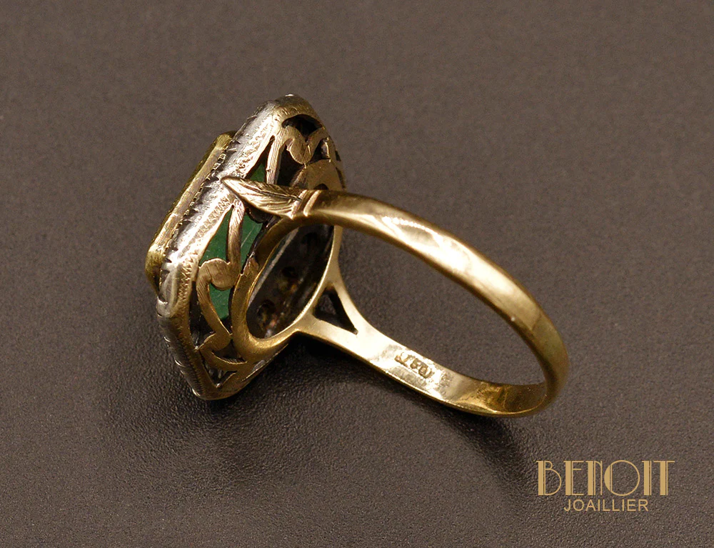 Bague Emeraude entourage Diamants Taille Rose - Image 5