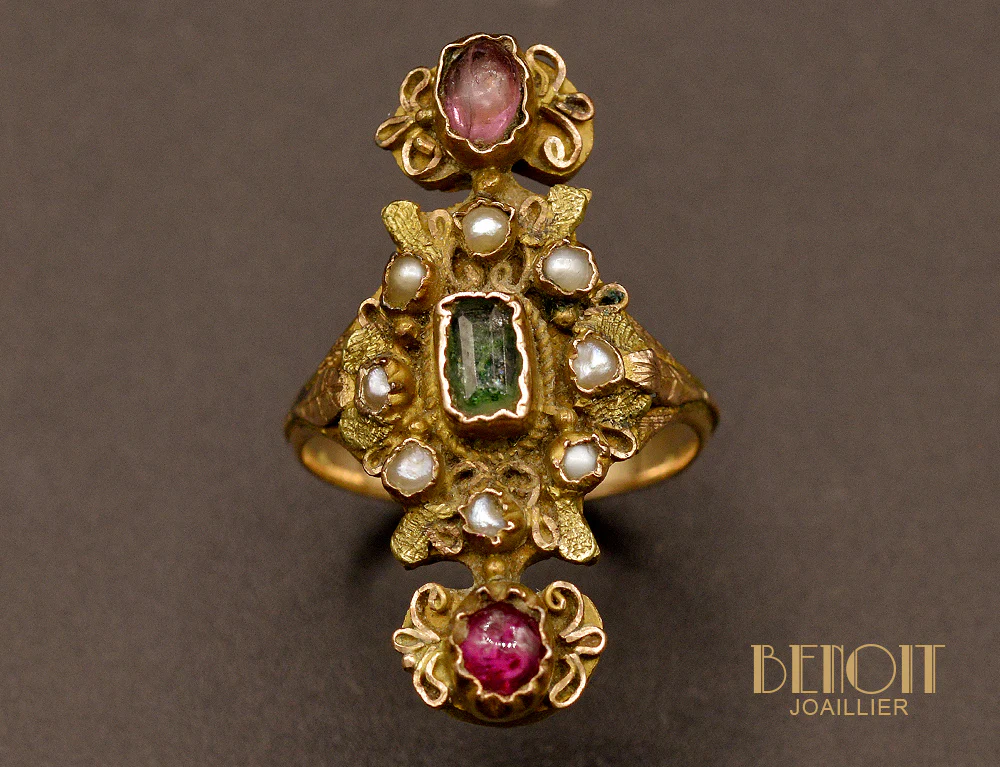 Bague marquise Fin XIXème Rubis et Émeraude - Image 2